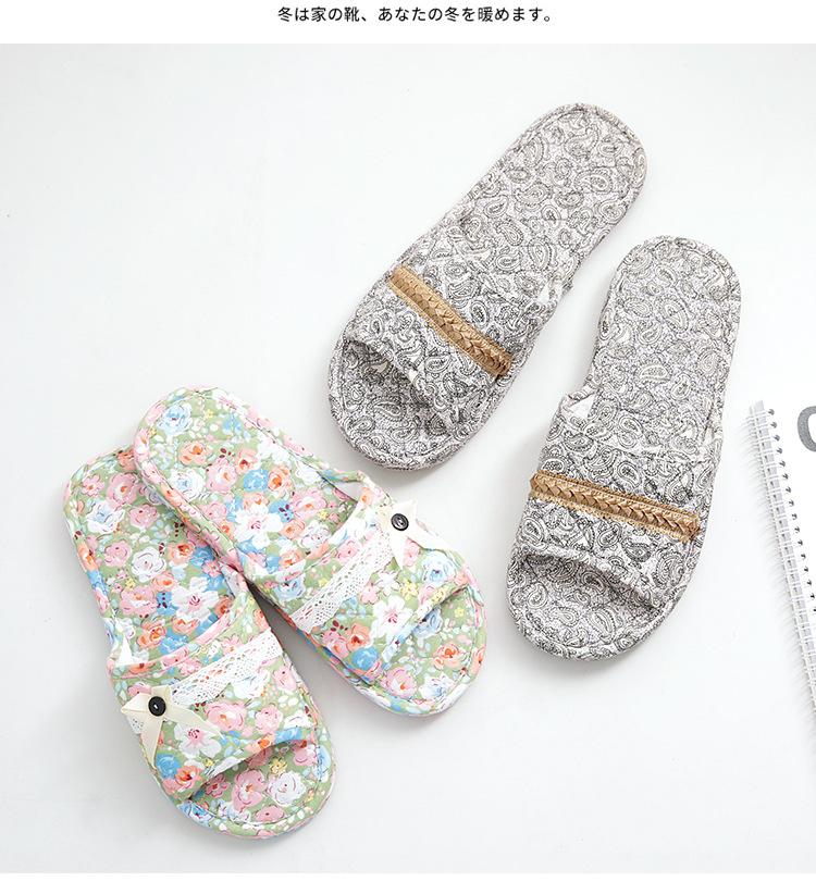 Two-layer fabric-soled wooden floor slippers, soft-soled couple's slippers, women's summer indoor silent home shoes