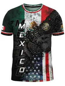Mexico Usa Flag Eagle Animal Heritage Power Unity Identity Man Shirt, Casual Fitted Long Sleeve Top, All Seasons Fashion, Unique Geometric Ethnic Print Design, Cultural