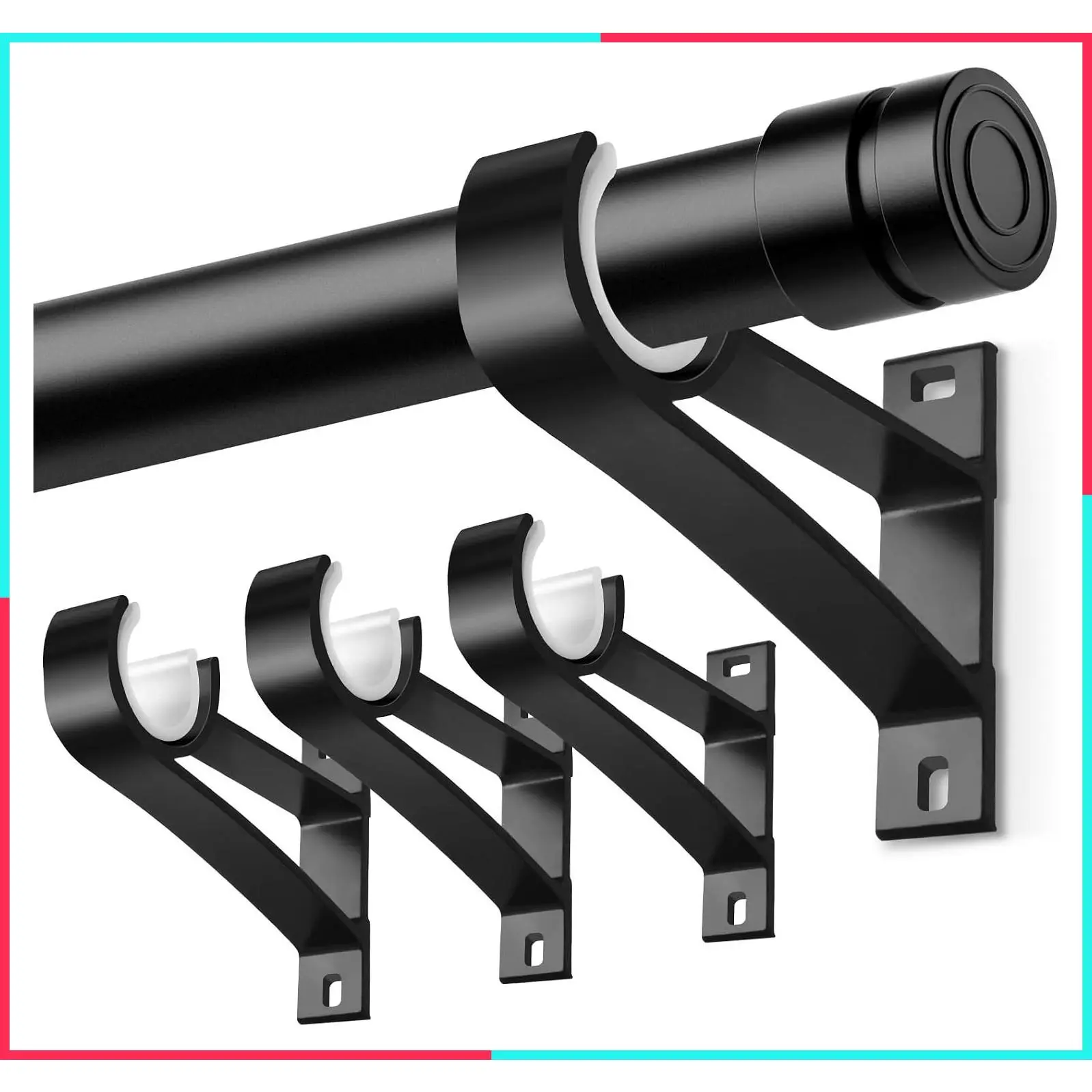Heavy Duty Curtain Rod Brackets, Decorative Single Rod Hooks Hanger for 1 Inch Dia Rod, Black, 4 Pack