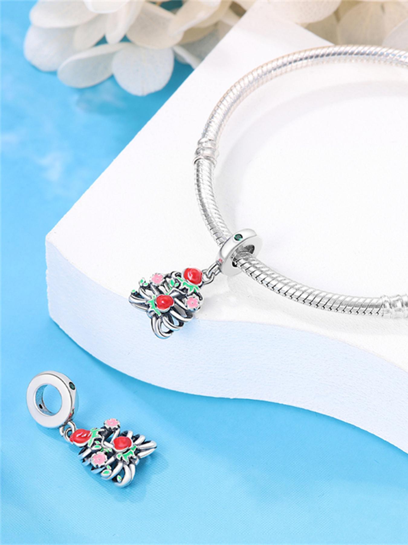 925 Sterling Silver Rhinestone & Flower Decor Pendant, Fashionable Pendant for Women & Girls, Trendy All-match & Exquisite Jewelry for Birthday Gift