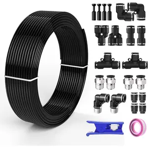 5/16 8mm Air line,5/16 inch OD Air Hose Kit,Airline Tubing Repair Kit Compressor Tube with Push to Connectors Fittings(Black-32.8FT/10M)