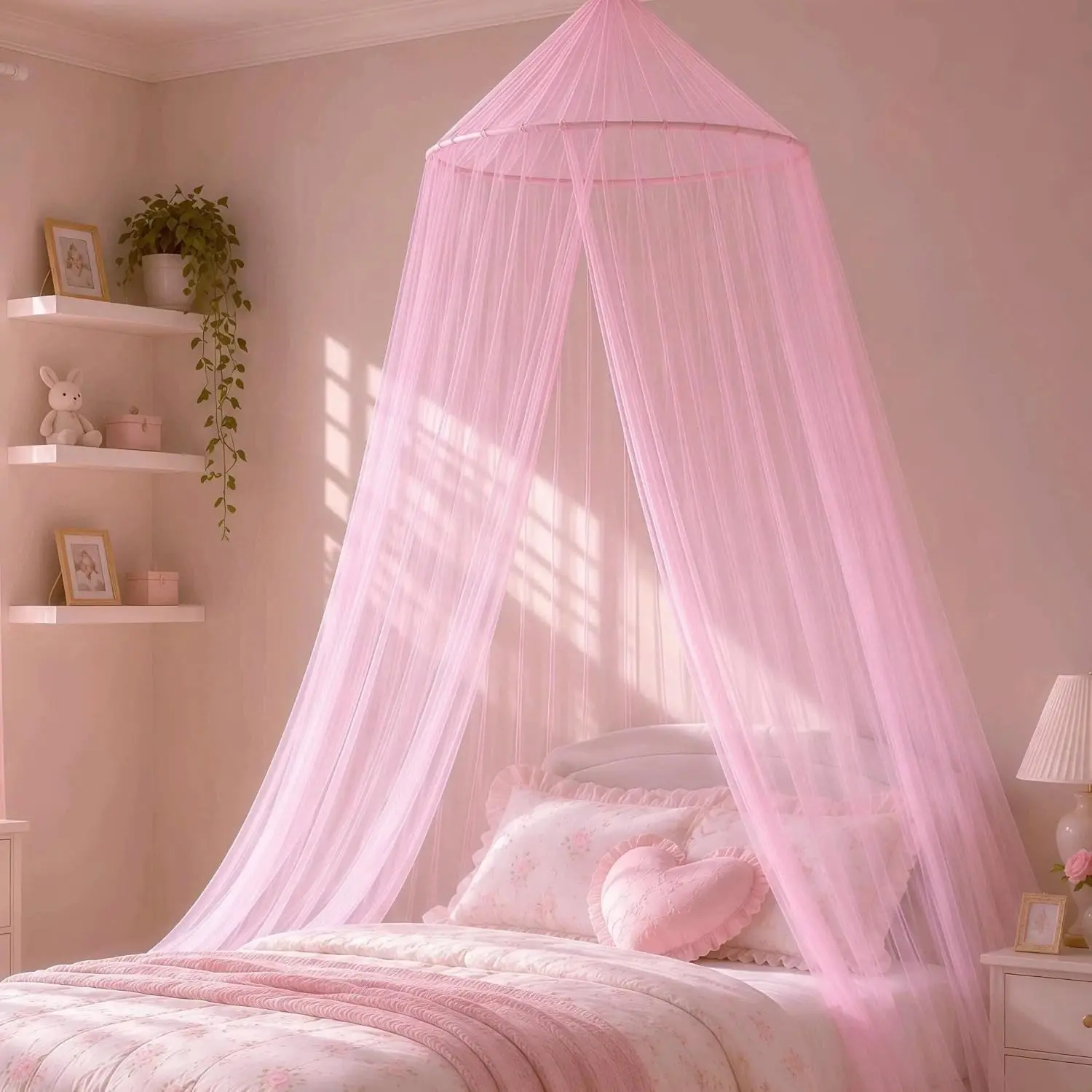 Pink Bed Canopy for Girls, Mosquito Netting for Bedroom, Bed Curtain Dreamy Mosquito Netting for Princess Bedroom, Soft and Breathable, Fits Most Single, Twin, Full and Queen Size Bed