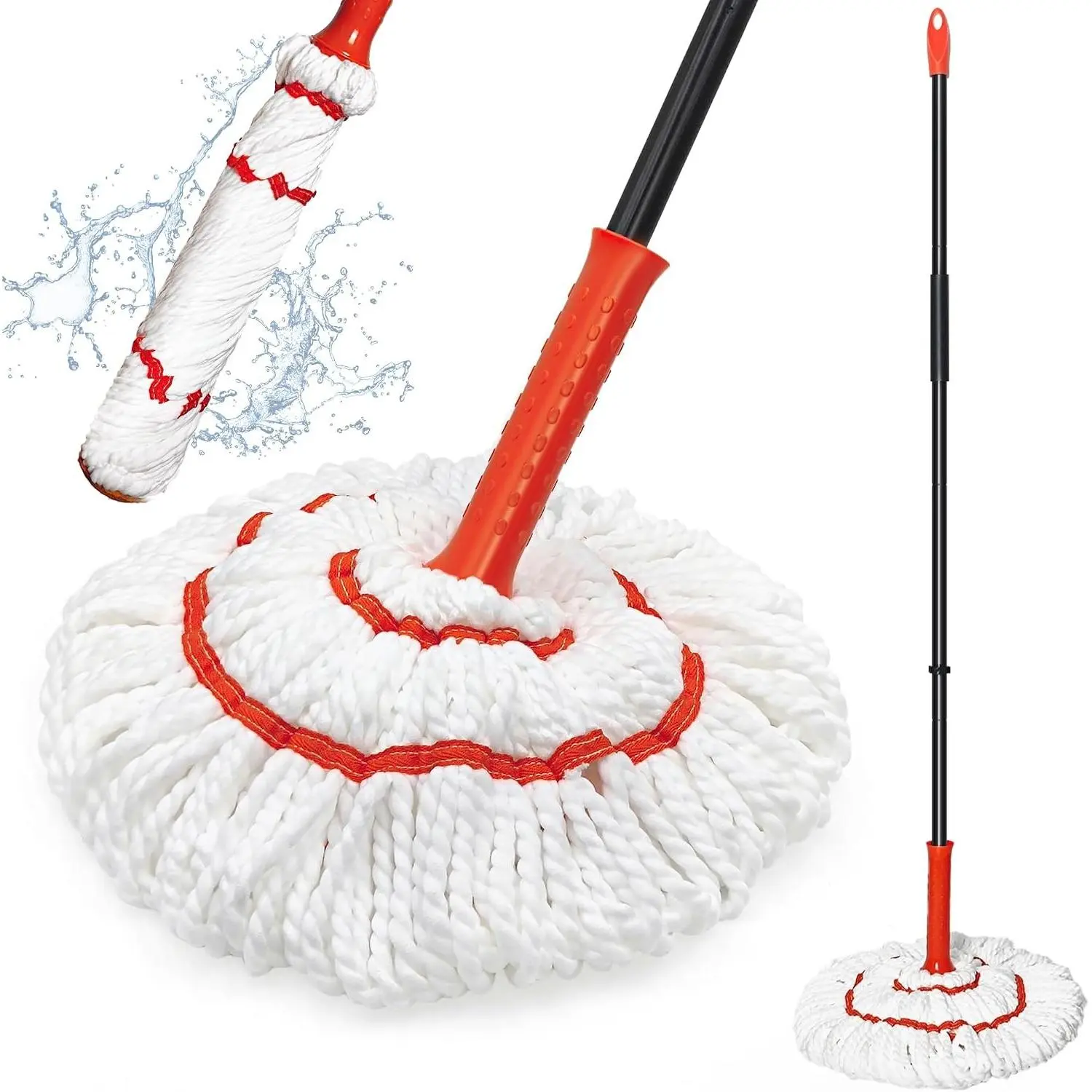 Self Wringing Twist Mop for Floor Cleaning, 57.5 Inches Long Handle Mop with Wringer, Washable Microfiber Wet Mop with Scouring Pad for Hardwood, Tile, Bathtub, Kitchen