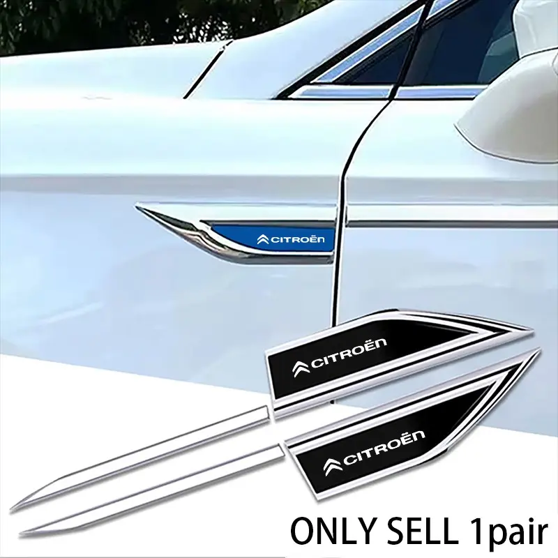 Metal Blade Side Sticker for Cars, Blue Dual Color 3D Leaf Decal, Universal Body Modification, for Citroën Models, Car Accessories