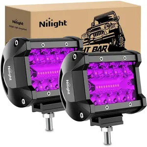 Nilight 4 Inch LED Light Pods Purple Triple Row 2PCS 60W Flood Spot Combo Off Road Driving Decoration Neon Hunting Lighting for UTV Pick-up Van Boat Tractor
