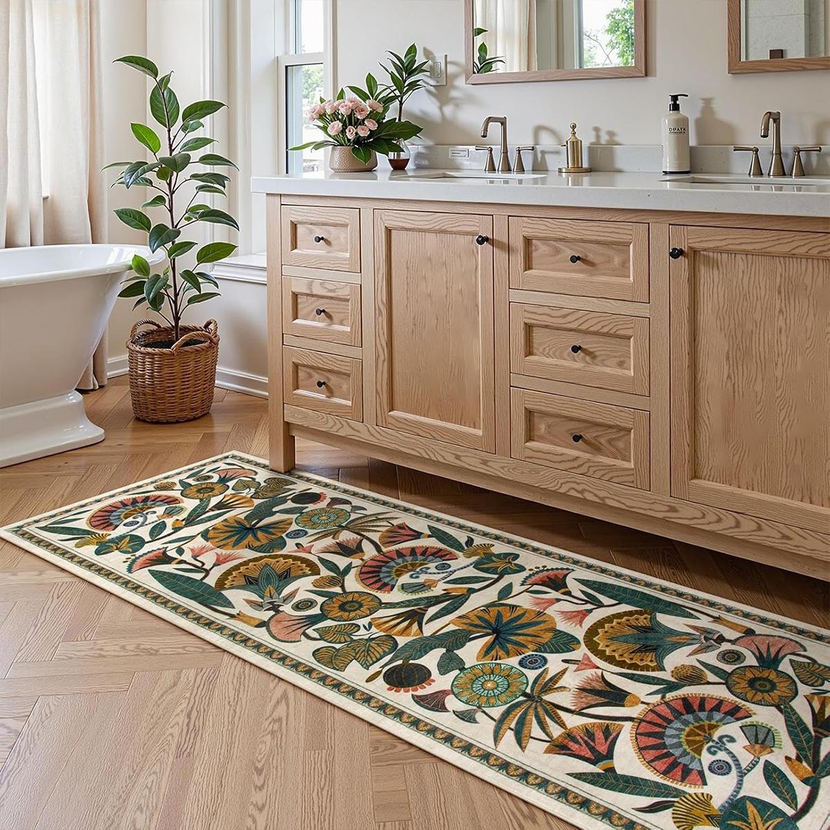 Floral Pattern Entryway Rug, 1 Count Non-slip Washable Floor Mat, Runner Carpets, Soft Floor Carpet for Home Decor Living Room Bedroom Kitchen Bathroom Decor, Cool Rugs, Unique Rugs, Decorative Rug Mat