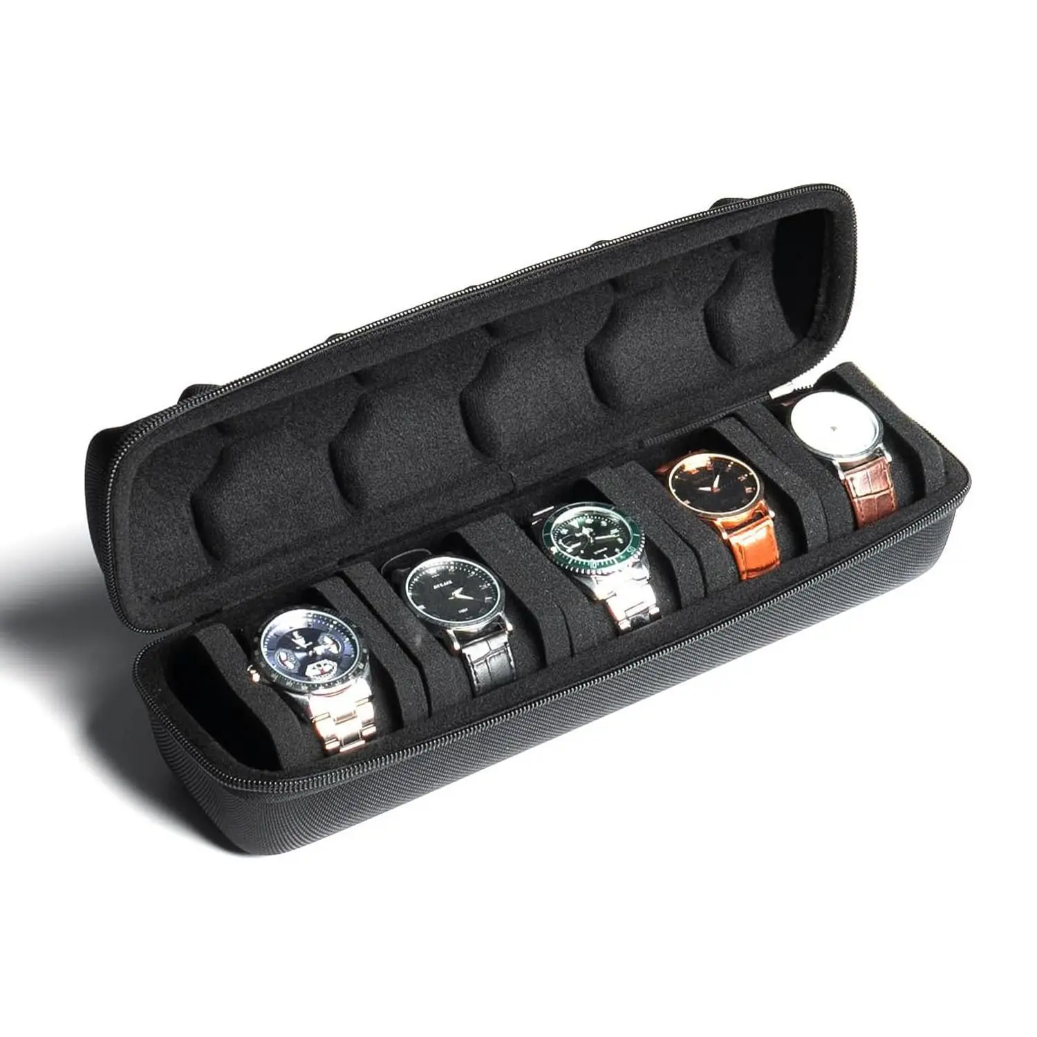 Hard Shell Travel Watch Box, 5 Slot Watch Storage Box, Unisex Shockproof Case, Soft Foam Lining, Convenient Handle, Ideal Gift for Watch Collectors