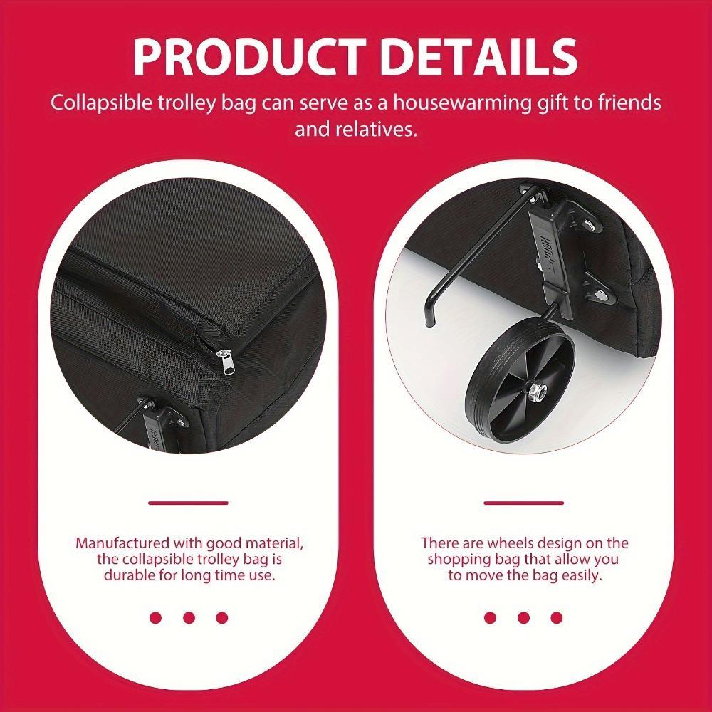 Foldable Rolling Shopping Bag with Wheels, Large Capacity Reusable Trolley Tote, Lightweight Space-Saving for Groceries, Laundry & Travel