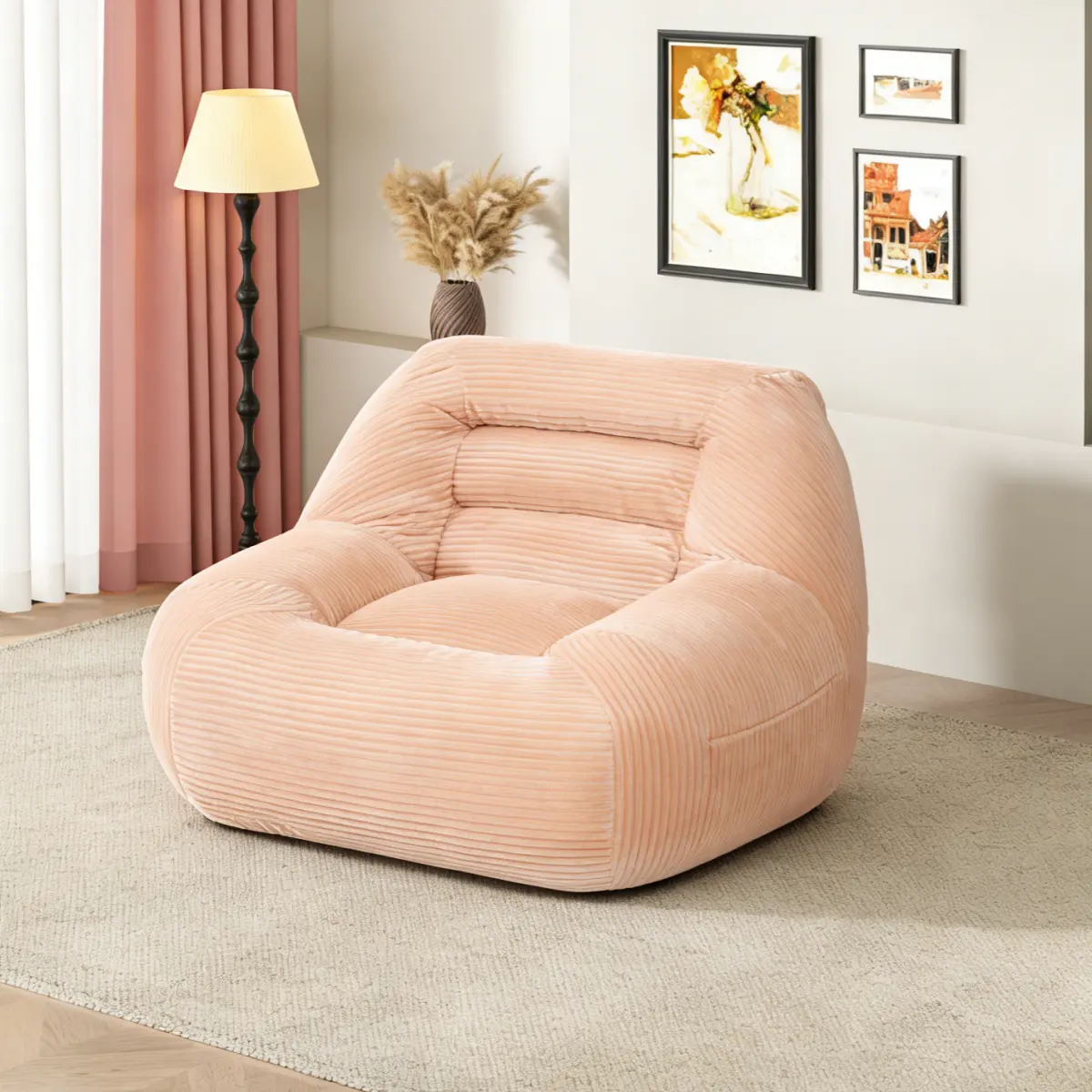 Corduroy Fabric Beanbag Couch for Living Room, Bedroom & Dorm, Cozy Fluffy Cloud Mini Couch