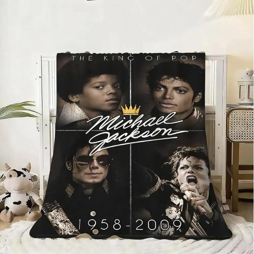 Michael Jackson Flannel Blanket King Of Pop Retro Music Aesthetic 80s Legend Soft Warm Throw For Gamer Room Decor Dorm Essential Bed Sofa Home Holiday Gift