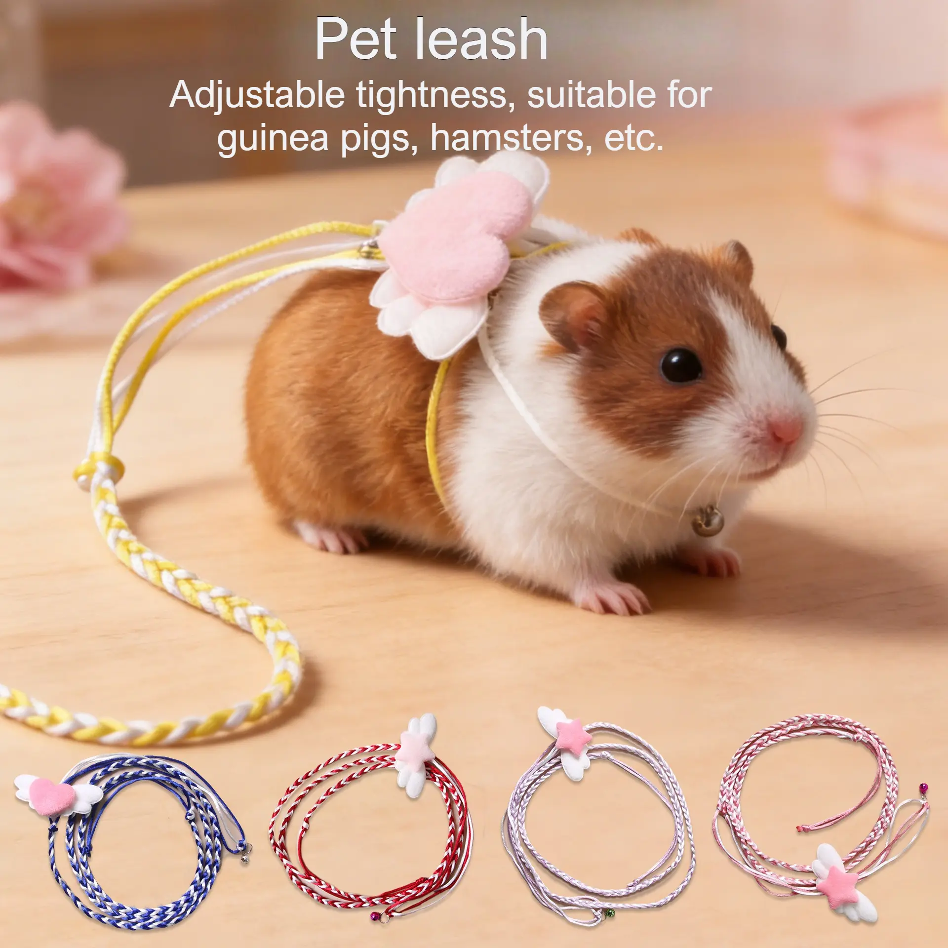 Little Pet Walking Accessories for Rabbit Hamster Guinea Pig Cute Harness and Leash Set with Wings Guinea Pig Leash and Harness for Small Animal Hamster Walking Harness for Rabbit
