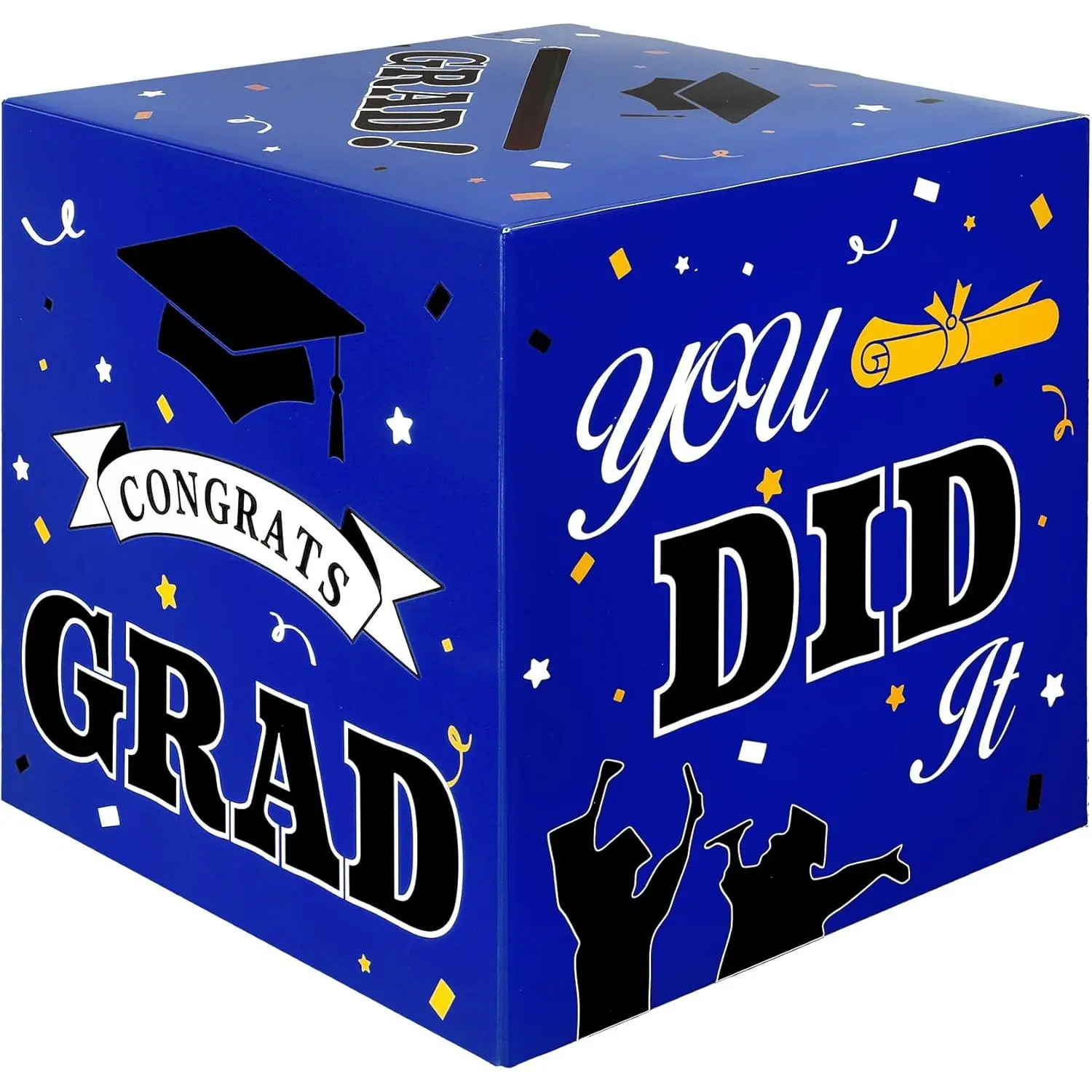 Graduation Card Box Graduation Decorations 2026 -Blue Black Graduations Card Holder, Foldable Cardboard Congrats Grad Card  Box for Graduations Party Decorations Favors Supplies