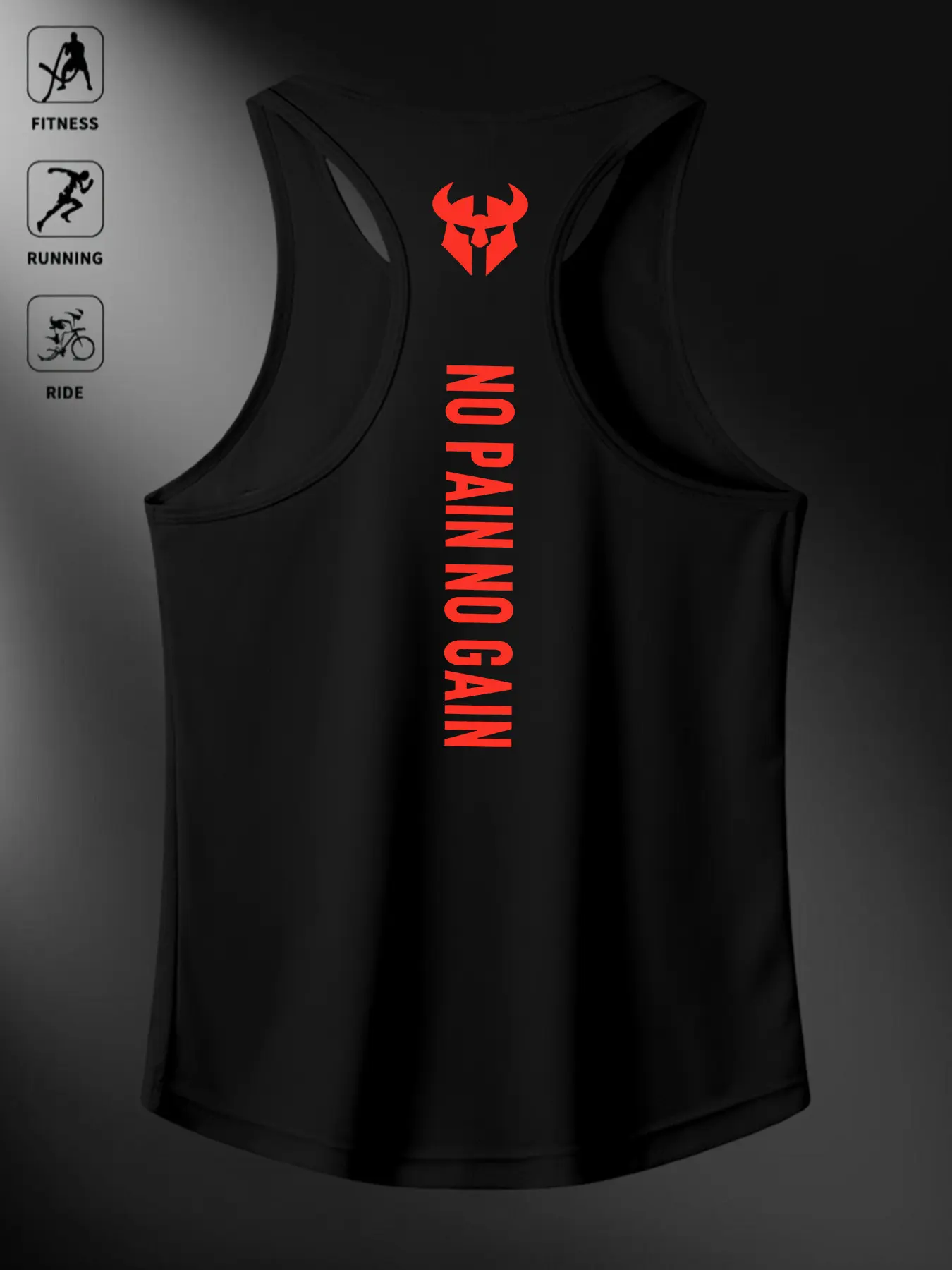 Men's Sporty Fitted Vest, No Pain No Gain Print, Compression Wear, Unlined, Plain Surface, Ideal for Gym, Running, Cycling