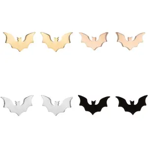 4 Pairs Bat Stud Earrings for Men Women Minimalist Small Stainless Steel Bat Flying Animals Gothic Spooky Vampire Earrings Halloween Gifts