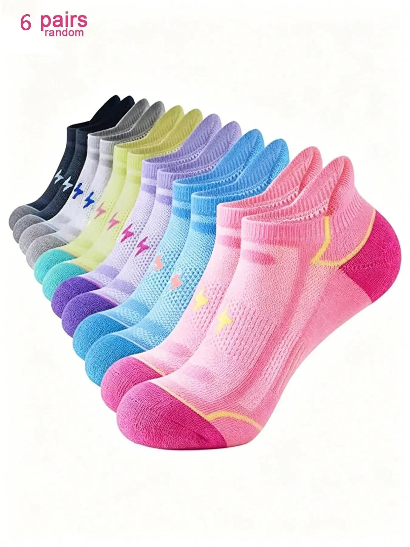 6 Pairs Men's Running Socks, Sporty Cushioned Low-Cut Sweat-Wicking Breathable Odor-Resistant Athletic Socks, Gift for Boys