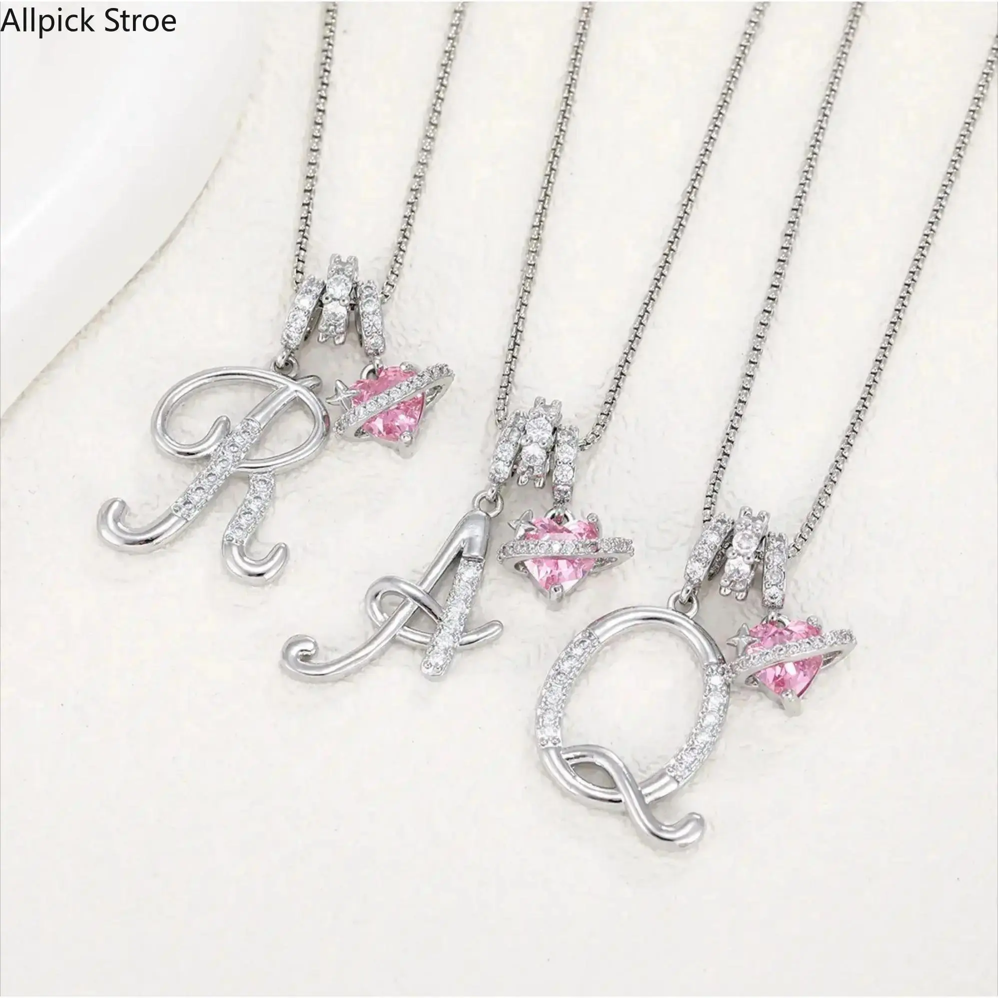 Women's Gold-Tone Initial Necklace with Sparkle Accents, Pink Stone Detail, Dainty Personalized Jewelry for Daily Wear, Gifting - Sports & Outdoor Accessory, Sparkle Accent