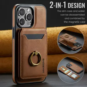 Phone Case: iPhone Case with Card Holder - Detachable Magnetic Wireless Charger Synthetic Leather Kickstand Case for iPhone 16/15/14/13/12 Pro Max Plus - 5 Card Slots, Shockproof Cover
