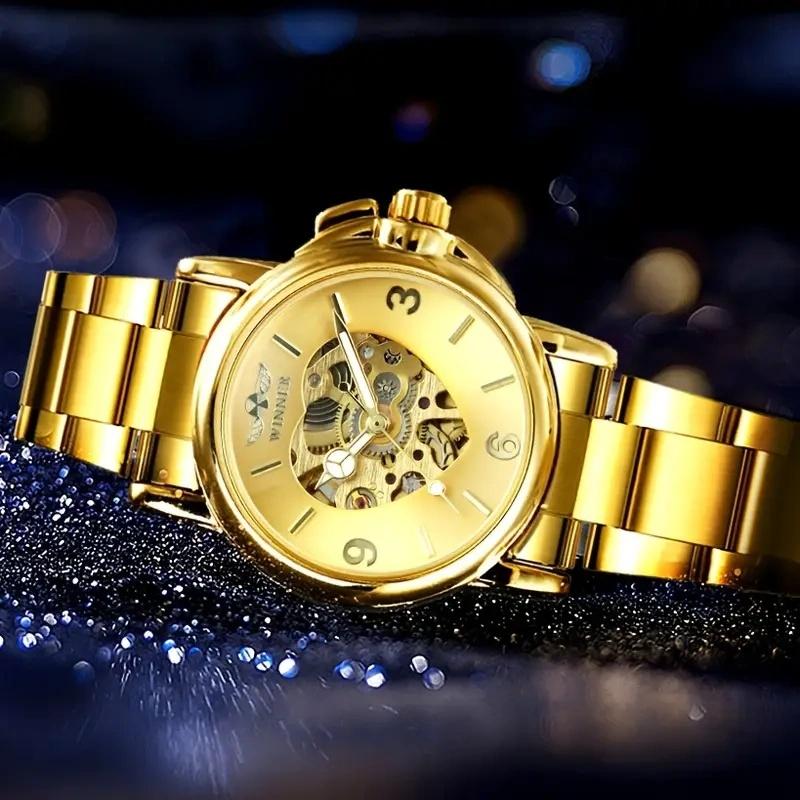 Women's Automatic Mechanical Watch, Analog Mechanical Watch - Luxury Gold Hollow Dial with Luminous Hands, Stainless Steel Strap, Suitable for Formal and Leisure Activities - Ideal Gift for Women's Christmas, Birthday, and New Year