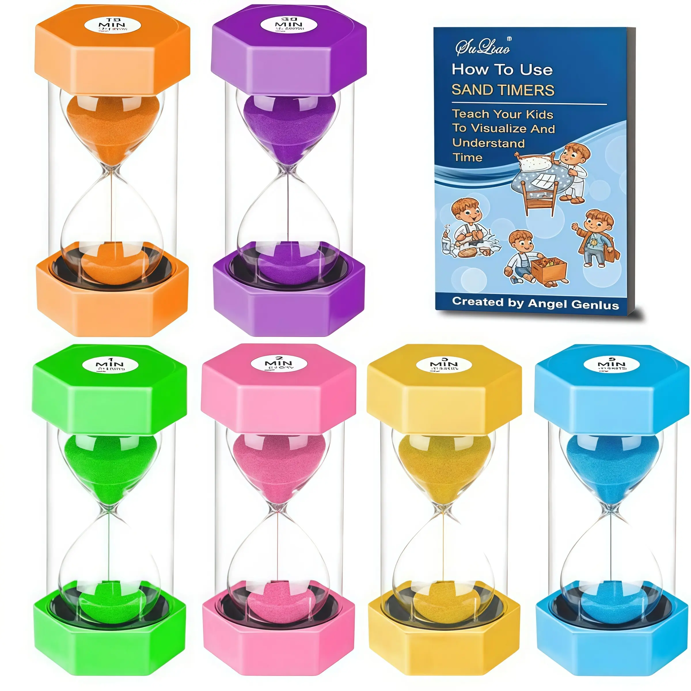 Colorful Sand Timer Set (6 Counts), Time Countdown Learning Tool for Games, Competition, Play, Writing, School Supplies, Educational Supplies