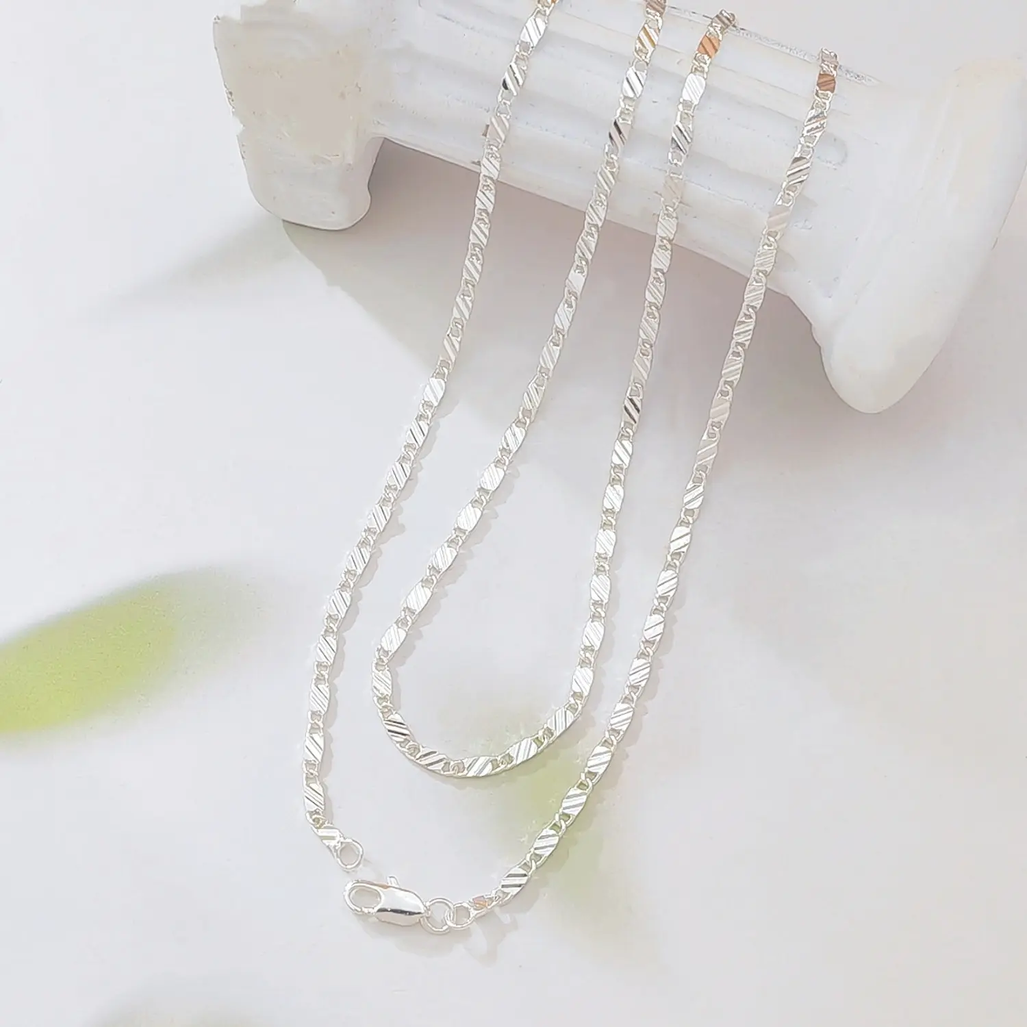925 Sterling Silver Choker Necklace for Women, Minimalist Shimmer Wave Italian Link Chain for Daily Wear, Choker Length