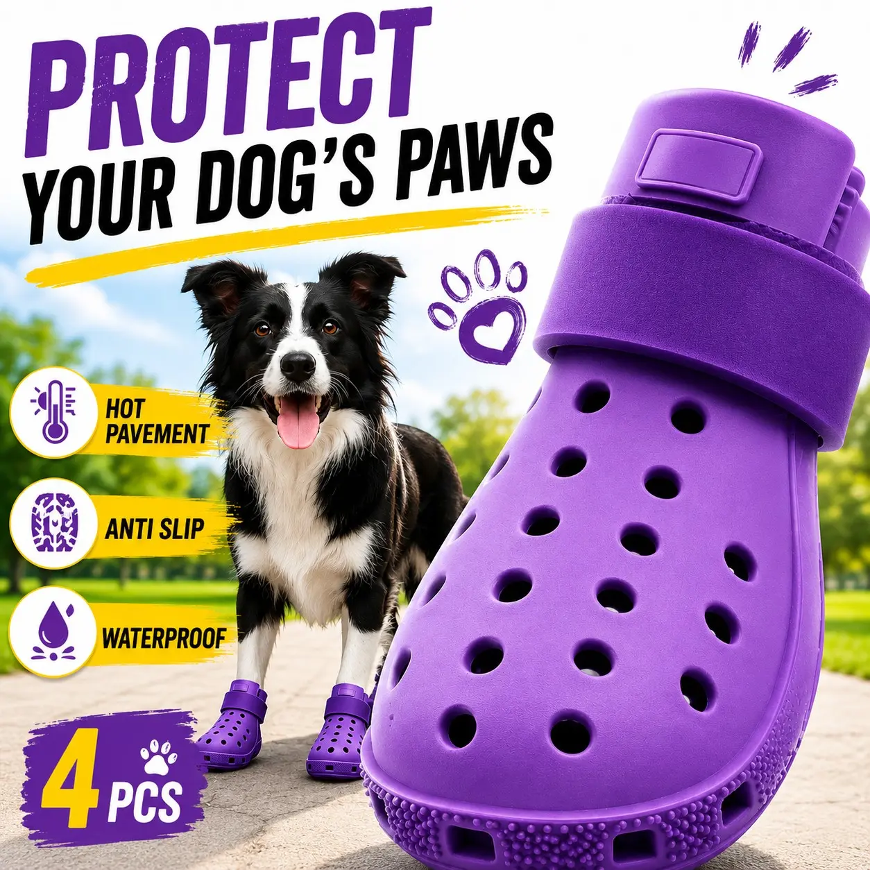 Dog Shoes, Puppy Shoes for Hot Surfaces, Outdoor, Universal Size, Silicone Material, Slip-Resistant, Waterproof, Easy to Clean, Beach & Snow Protection