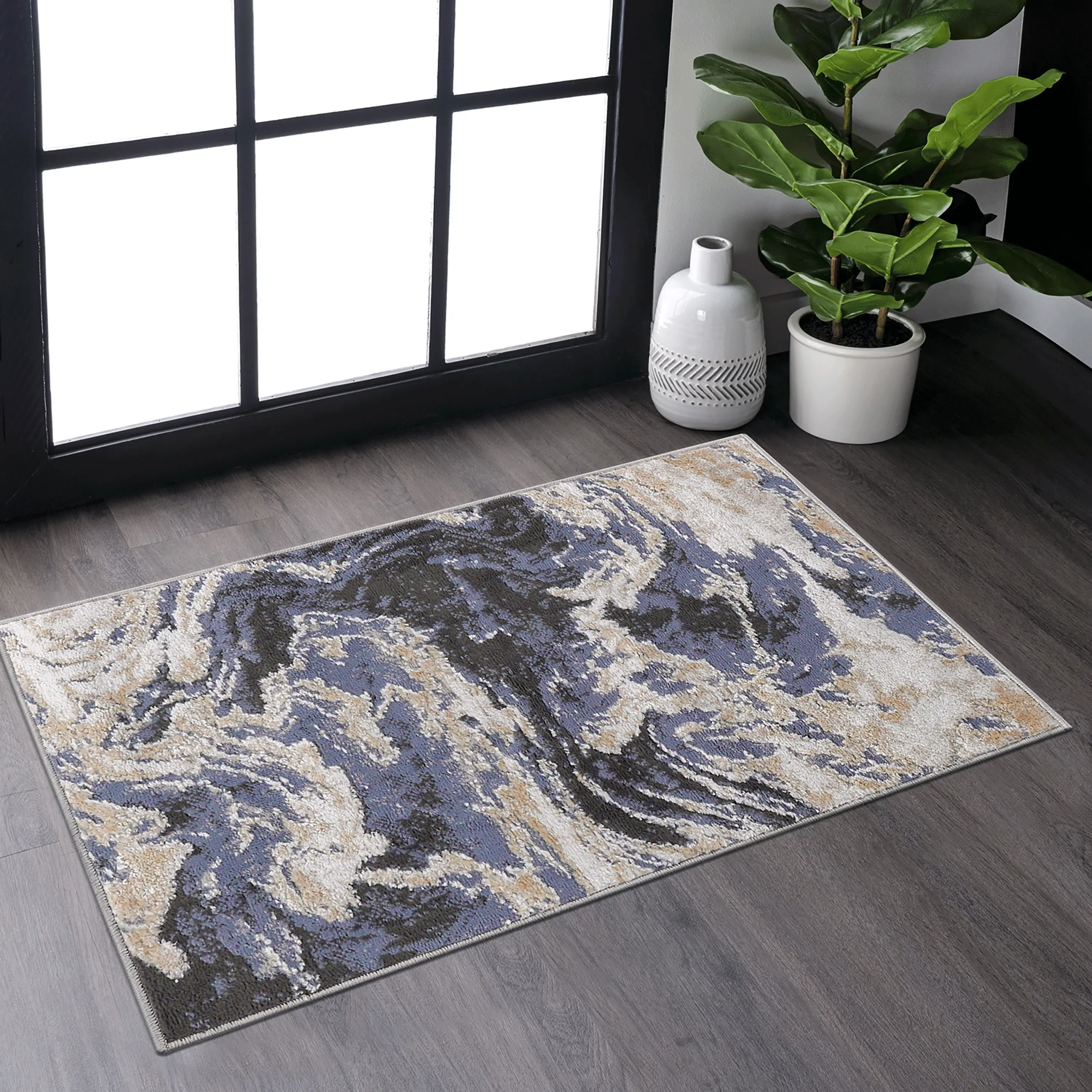 36x24 in Light Blue ARCH Abstract Modern Non-Shedding Rectangular Entry Mat - ABS Plastic Easy-Clean Indoor Rug, Contemporary Living Room Floor Decor, Indoor Furniture Household Product for US Shoppers