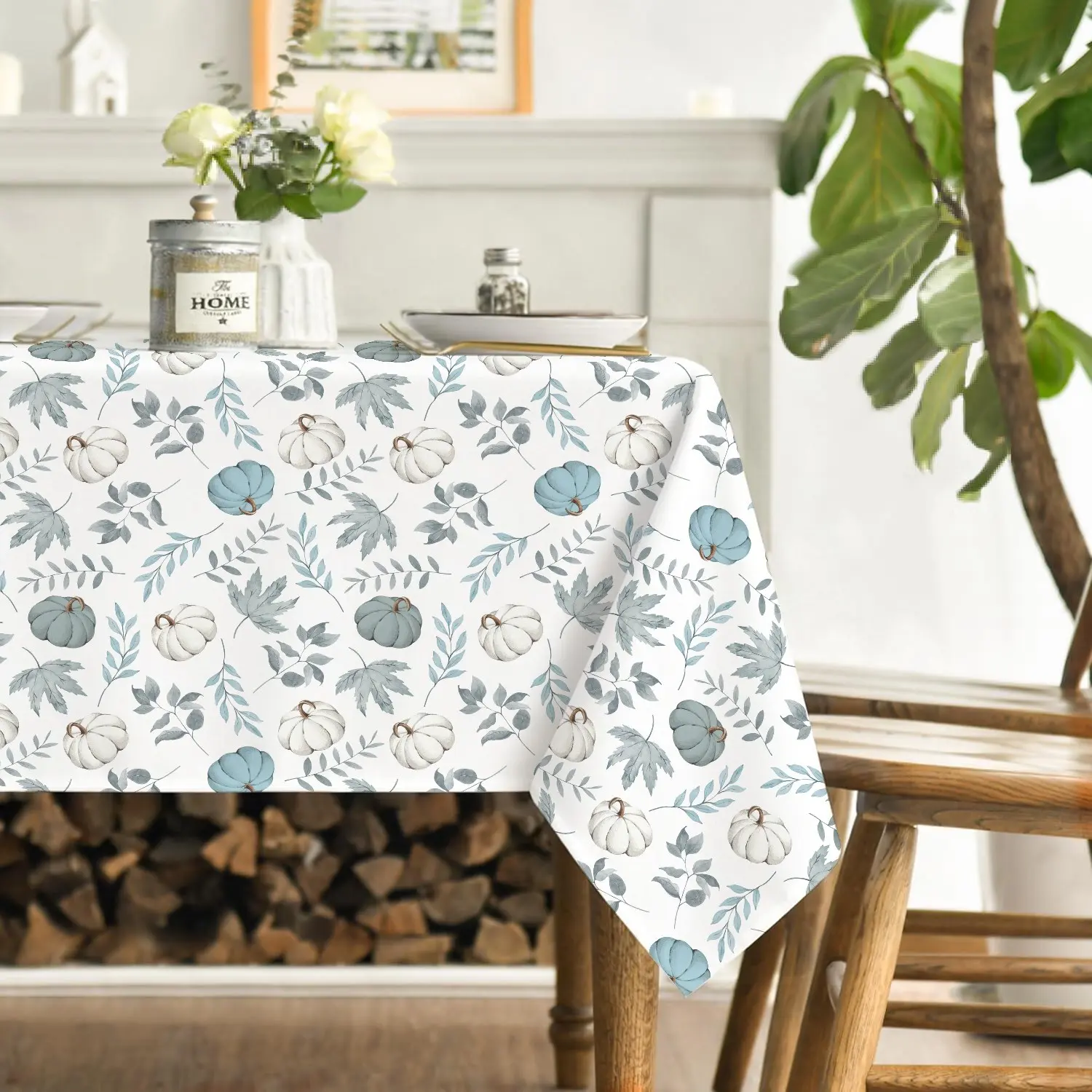 Autumn Thanksgiving Harvest Polyester Tablecloth, Washable Winter Dining Tablecloth, Home Kitchen Decor, Festival Decoration (1pc)