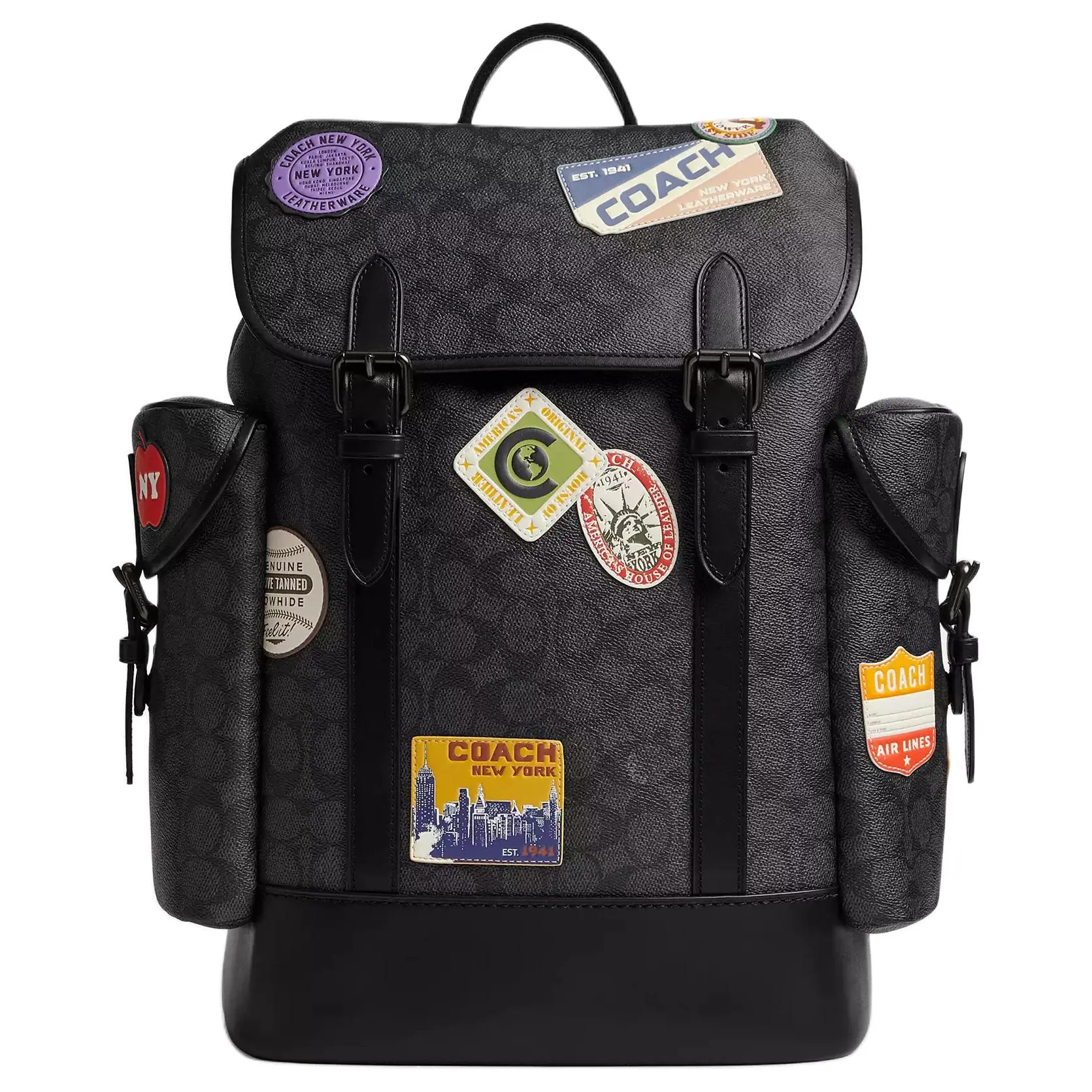 COACH 31 Logo-Print Synthetic and Genuine Leather Backpack for Men, Large Size, Black