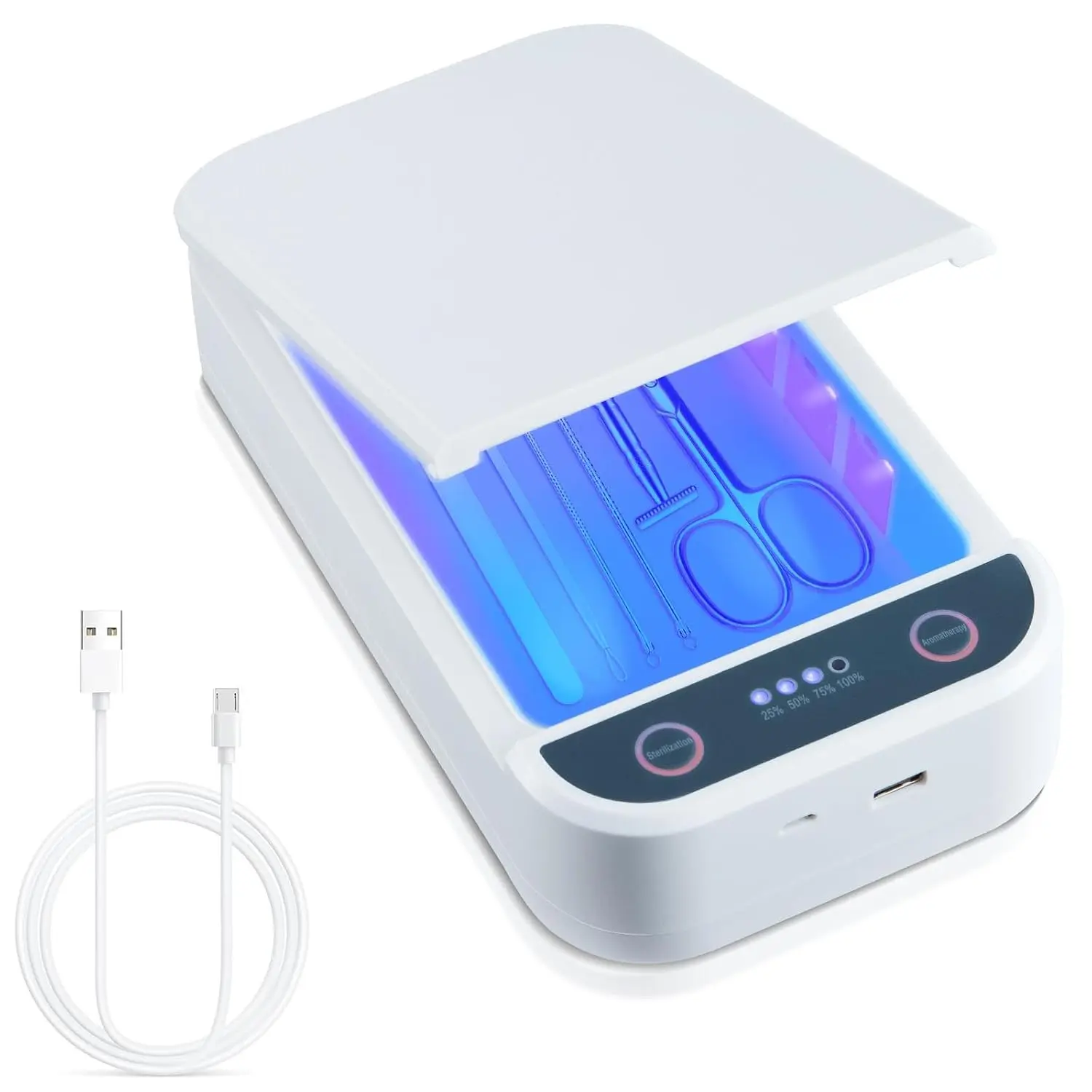 Portable Nail Tool Sterilizer Box with Blue Light USB Sterilizer Cleaning Box for Nail Salon Tweezers Jewelry Phone Manicure Tools