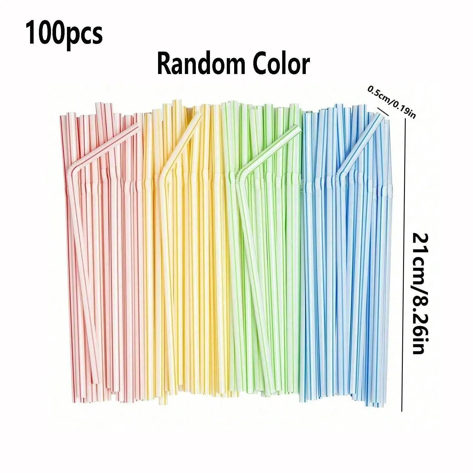 100-Pack Flexible Plastic Straws, Bendable Party Decor Straws, Cute Drink Accessories, Ideal for Smoothies, Milk Tea, Ice Coffee, Home, Camping, School