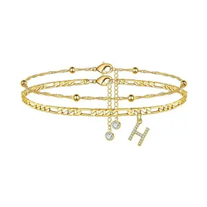 Personalized A–Z Initial Letter Anklet for Women, Cubic Zirconia Layered Cuban Link Ankle Bracelet, Trendy Minimalist Beaded Jewelry for Beach Vacation, Summer Outfit, Resort, Party, Gift & Everyday Style