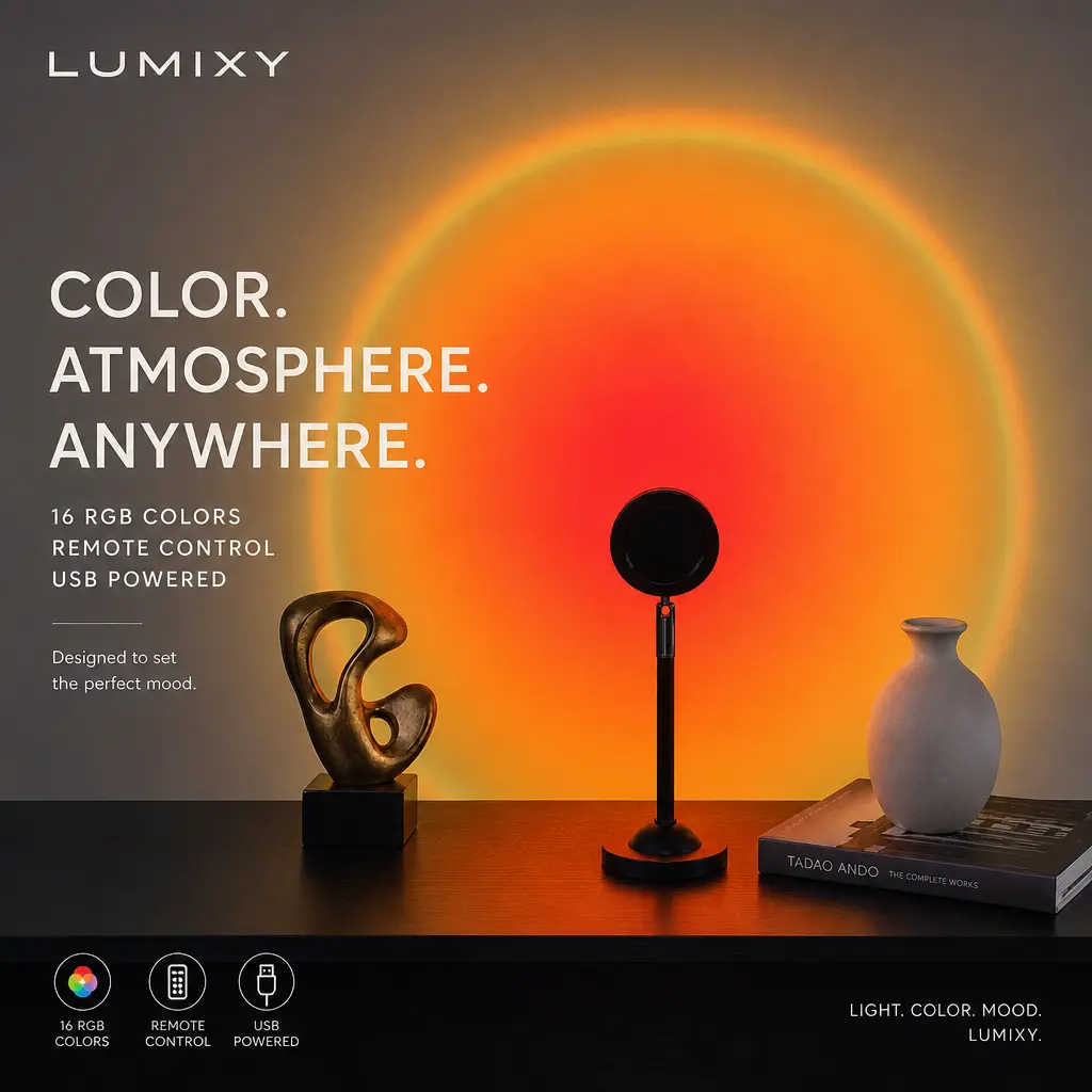 Indoor Sunset Lamp Projector, 16-Color Remote Control 360° Rotatable RGB LED Rainbow Mood Light, Aesthetic Holiday Gift for Women (TikTok Viral Idea)