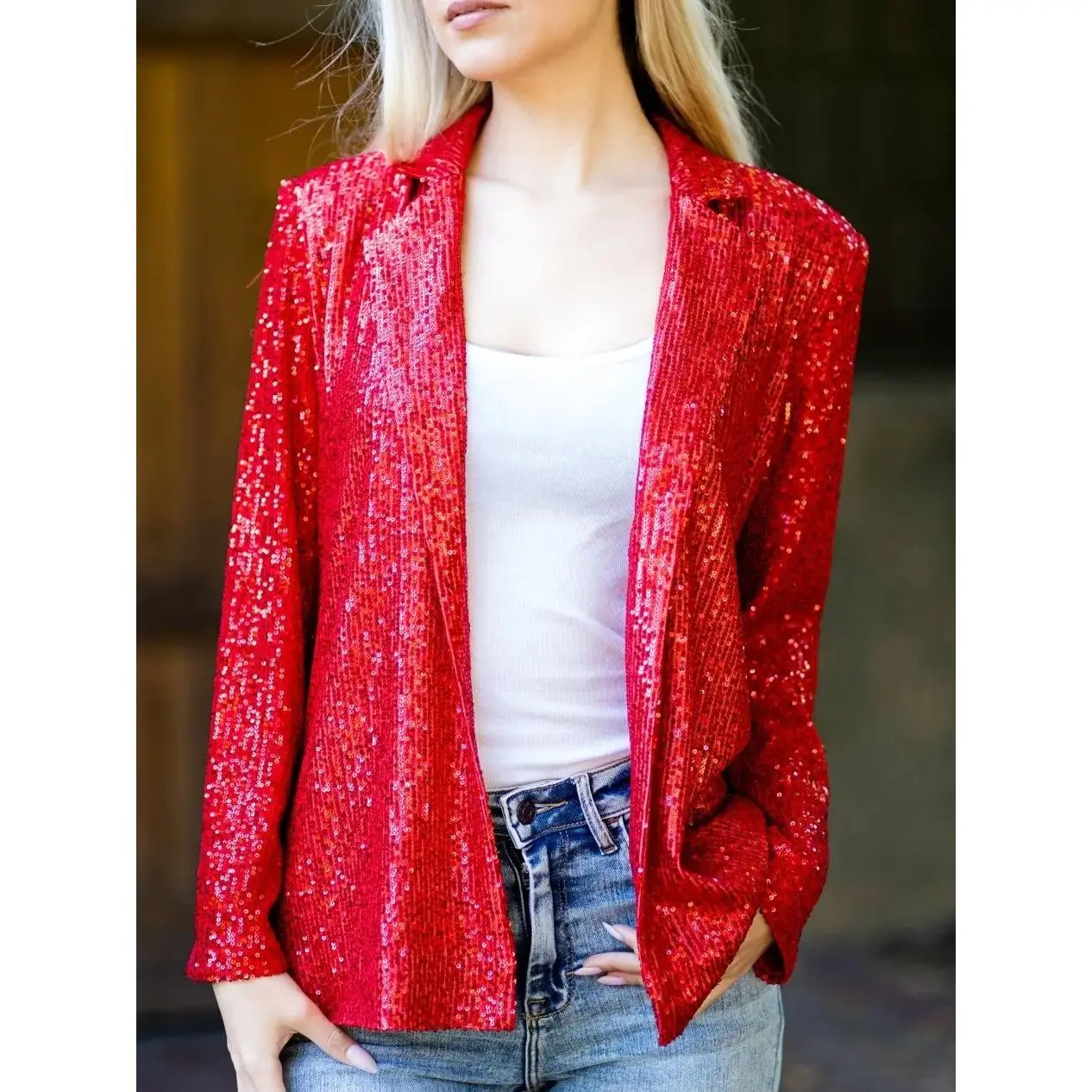 Sequins Blazer for Women - Must-Have for Holiday Christmas, New Year & Concert Wear, Eye-Catching Sequins, Long Sleeves, 100% Polyester, Perfect for Parties & Special Occasions