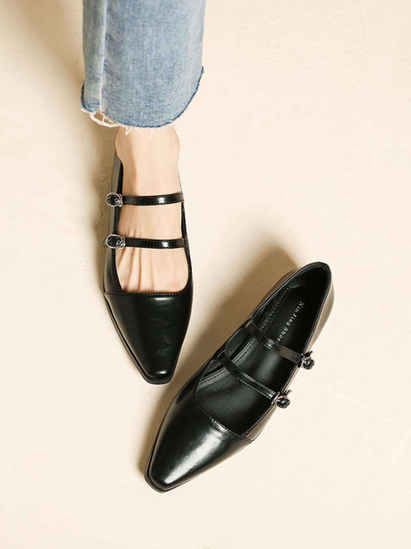 Retro English Style Mary Jane Shoes for Women, Square Toe Casual Buckle Flat Shoes for Commuting, PU Leather Trendy Footwear, Daily Wear Shoes