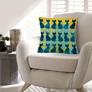 Double-sided 2pc 2D Short Plush Pillowcase with Blue-Golden Gradient Cat Print, Modern Style, Zipper Closure, Machine Washable. Suitable for Home, Bedroom, Living Room, Car, Sofa Decoration. Excludes Pillow Insert. Abstract Cat Pattern, Easy-Care