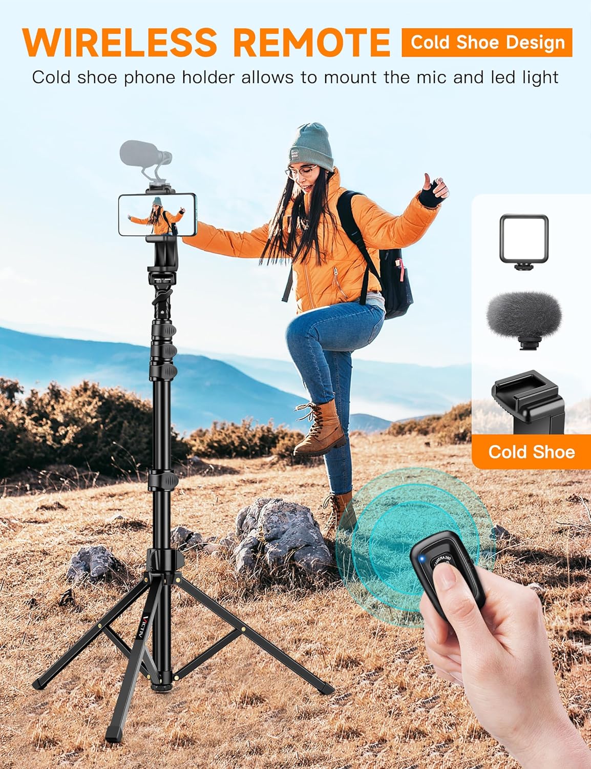Phone Tripod, 86" Tall Tripod for with Flexible Gooseneck & Remote, Portable Cellphone Stand for Selfies, Video Recording,Travel, Compatible with Android Phone Tripod, 86" Tall Tripod for with Flexible Gooseneck & Remote, Portable Cellphone Stand for Selfies, Video Recording,Travel, Compatible with Android
