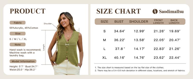 Saodimallsu Womens Sleeveless V Neck Sweater Vest Cropped Button Down Casual Loose Knit Summer Going Out Tops for Valentine's Day Collection