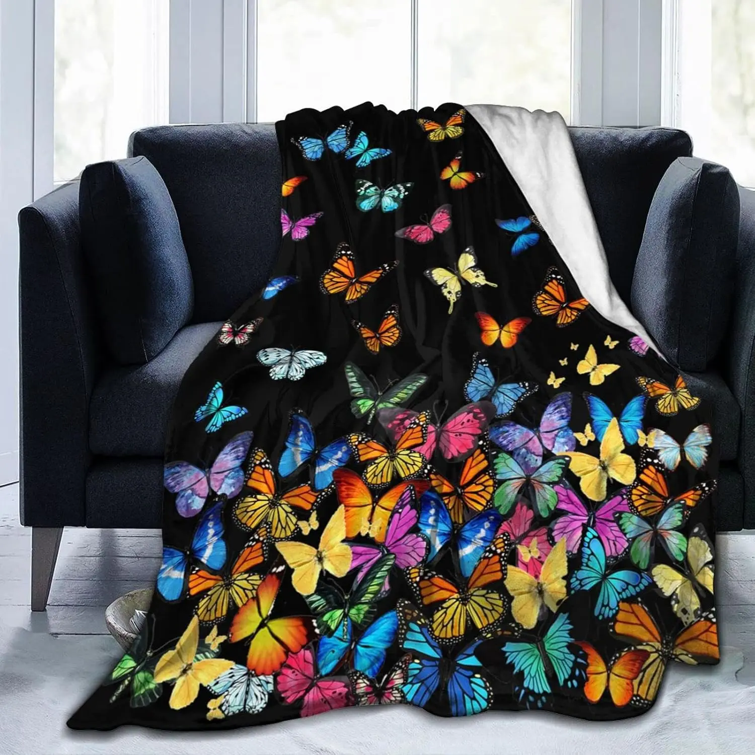Butterfly Pattern Throw Blanket, Ultra Soft Lightweight Cozy Blanket for Bed, Sofa, Lounge Chair, 4SIZE, Home & Kitchen Deco