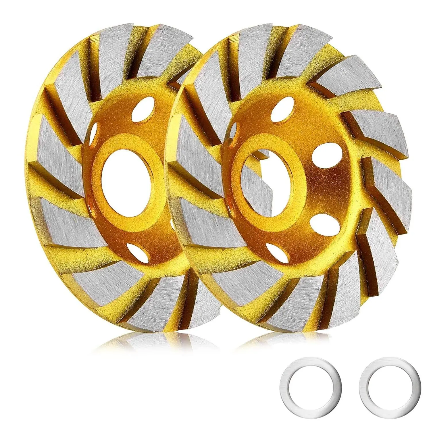 2 count 4 Inch Concrete Stone Ceramic Turbo  Grinding Cup Wheel,12 Segs Heavy Duty Angle  Wheels for Angle  (Yellow)