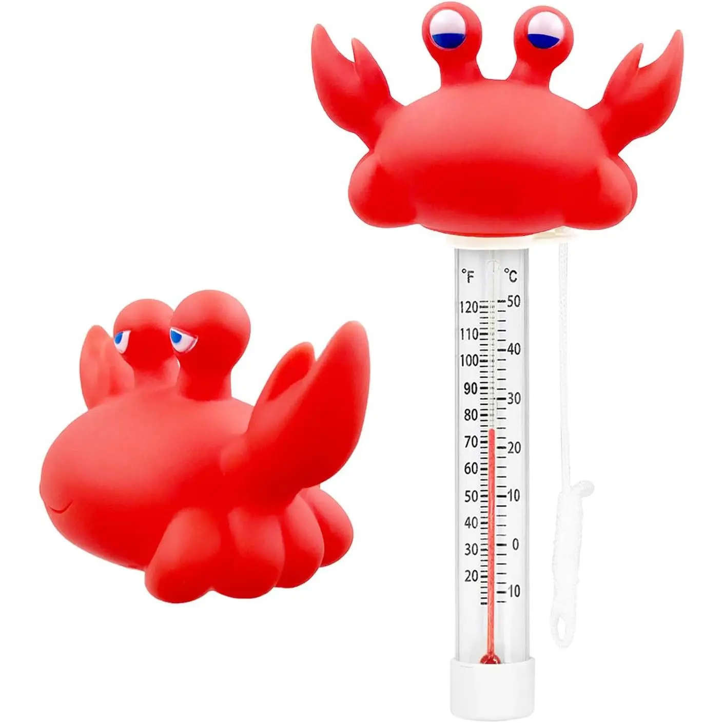 Floating Pool Thermometer, Large Size Easy Read for Water Temperature with String - Swimming Pools, Spas, Hot Tubs, Ponds (Crab)