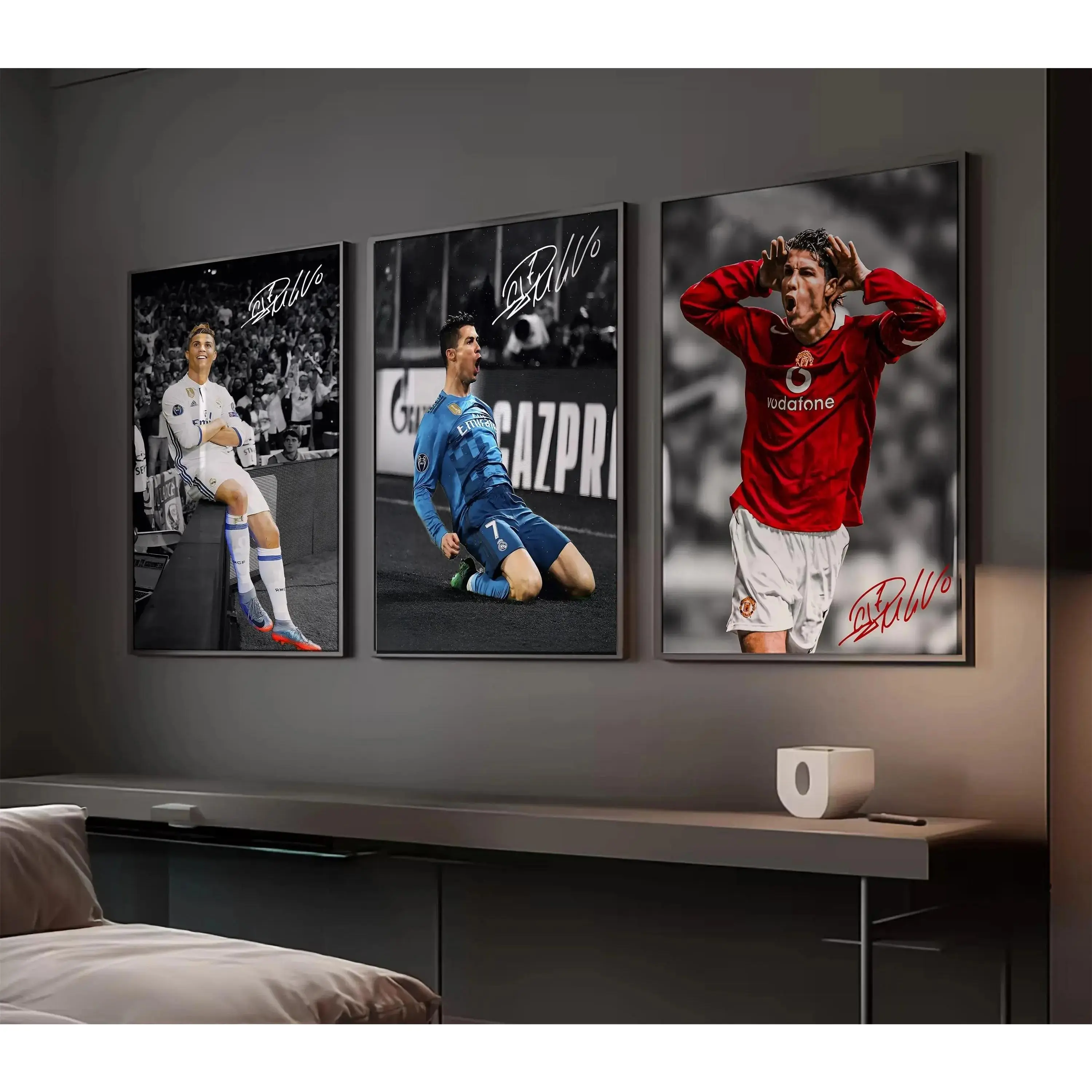 3-Piece CR Signed Football Poster Set - Soccer Room Wall Art Decor Bundle for Home Decor