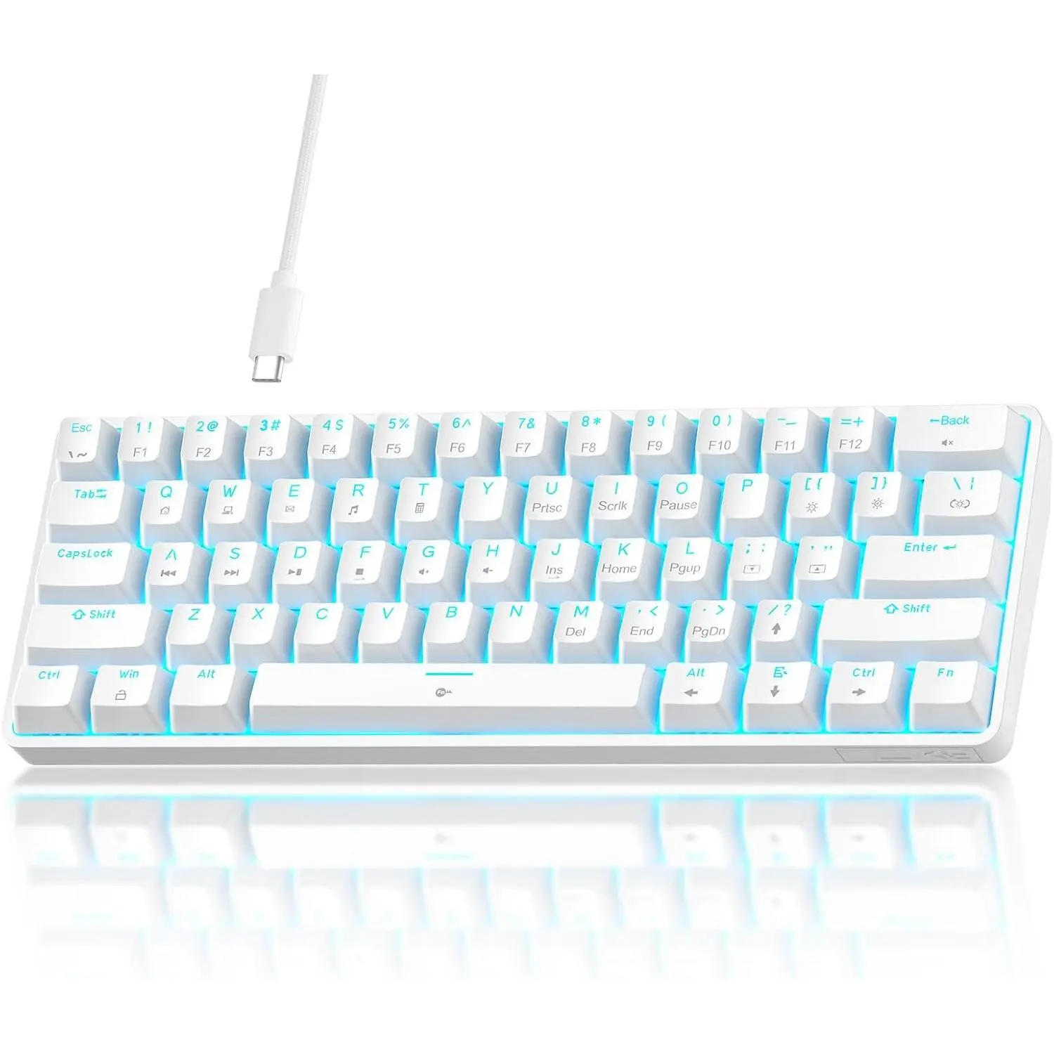 60%  Gaming , Red Linear , Wired, White | LED Backlight, Anti-Ghosting, Detachable USB-C, Double-Shot Keycaps, 61