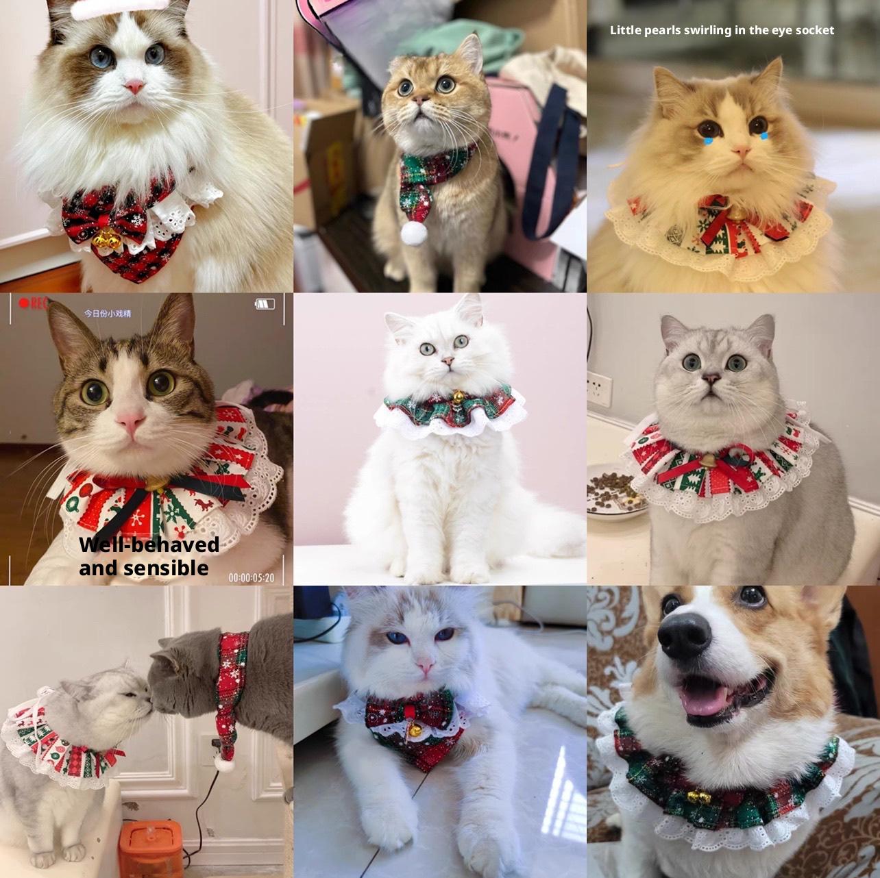 Christmas Plaid Pet Bandana Bow Tie Set - Adjustable Dog Cat Collar Accessory with Jingle Bell