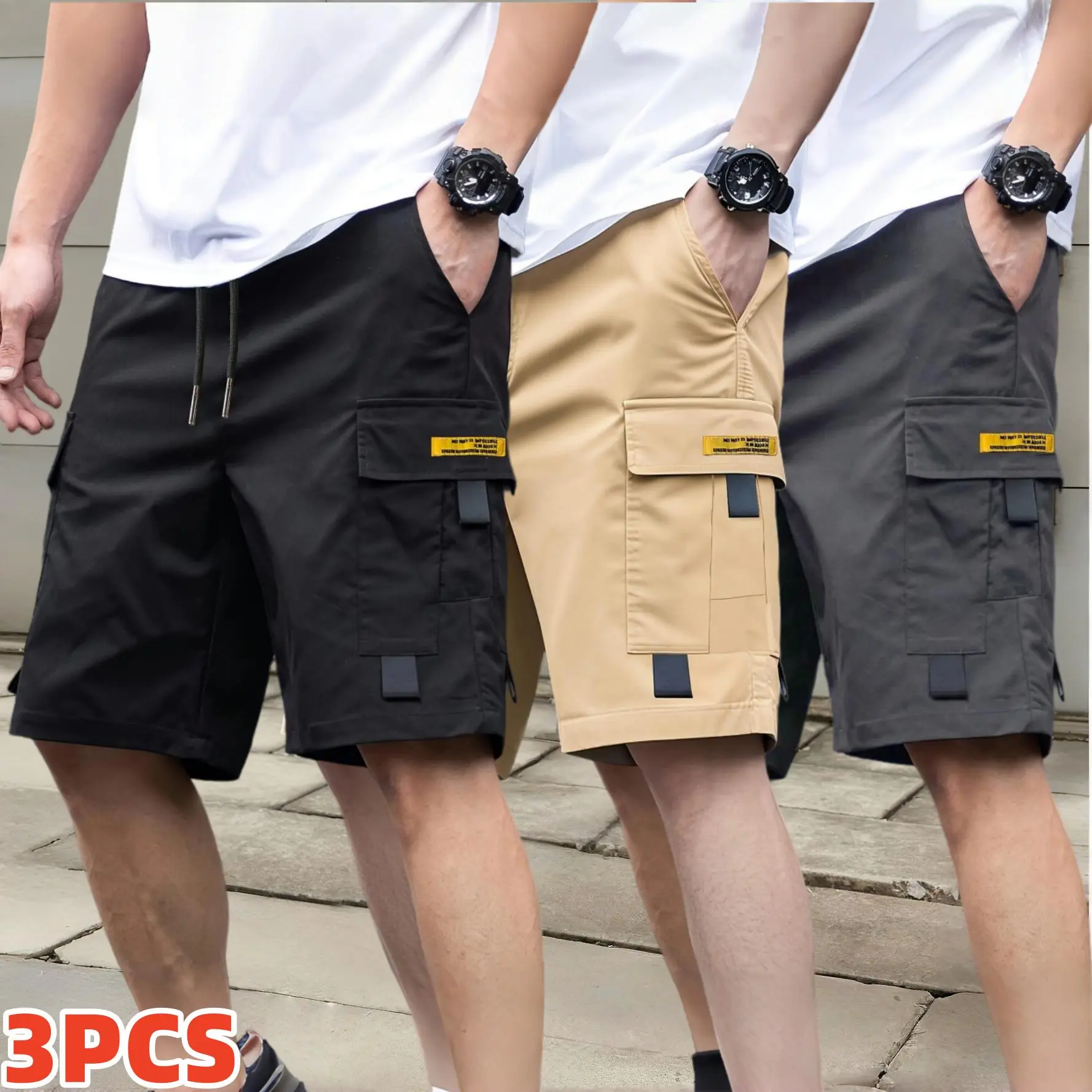 3 Pack Men Casual Cargo Shorts Adjustable Drawstring Waist Multi Pocket Utility Shorts Lightweight Soft Summer,work pants, Daily Outdoor Streetwear Relaxed Fit Shorts Elastic,men's cargo shorts