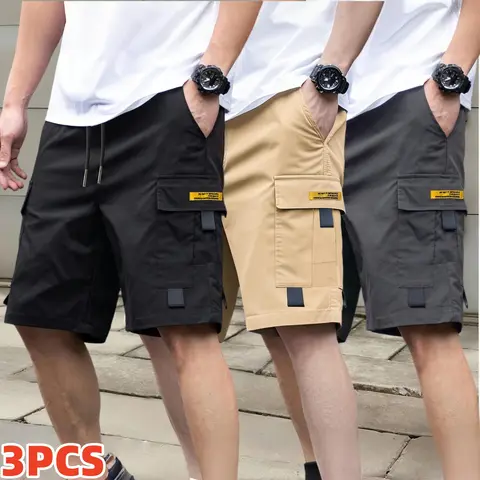 3 Pack Men Casual Cargo Shorts Adjustable Drawstring Waist Multi Pocket Utility Shorts Lightweight Soft Summer,work pants, Daily Outdoor Streetwear Relaxed Fit Shorts Elastic,men's cargo shorts