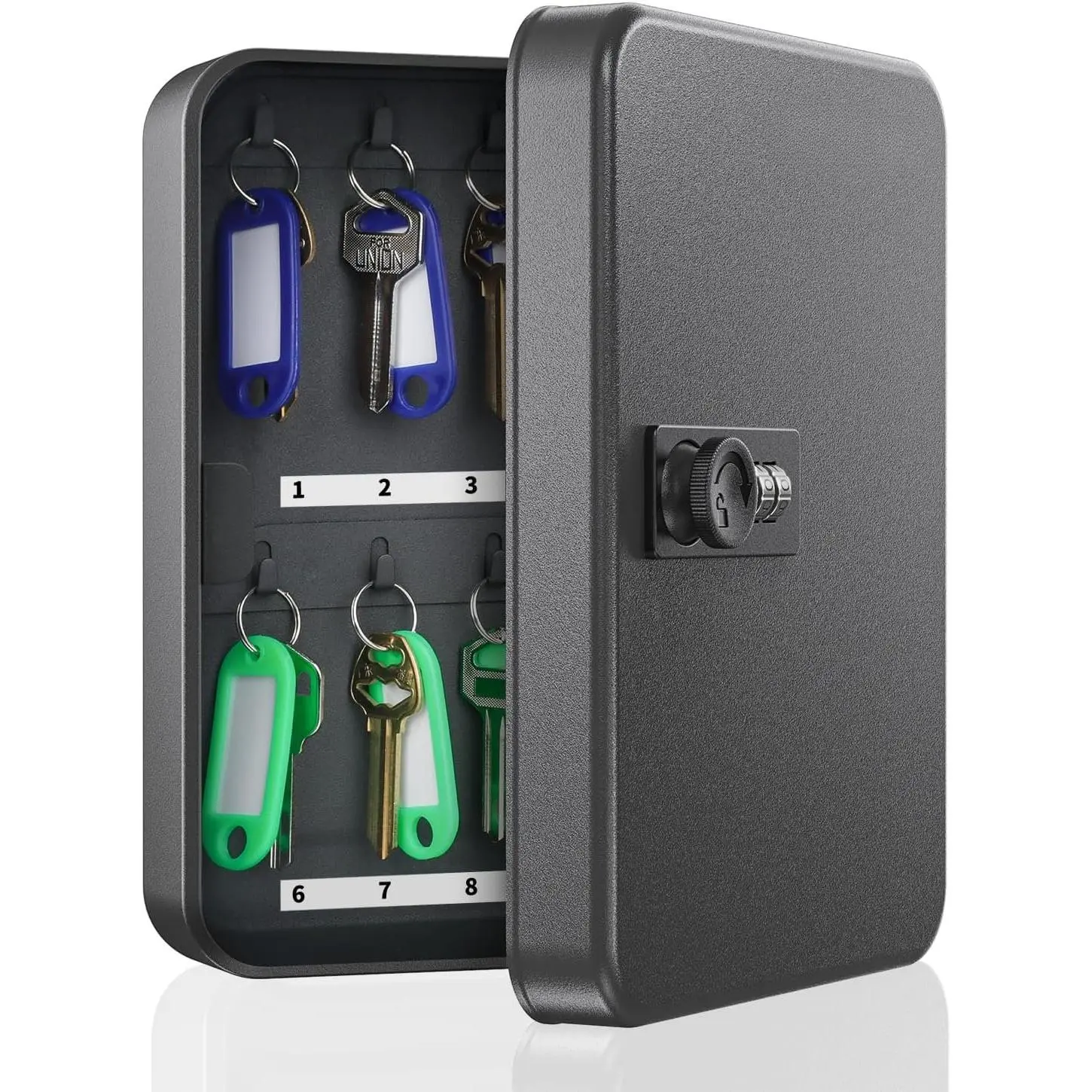 20 Position Key Cabinet with Combination Lock Resettable Black Digital  Storage Box Steel Key Organizer with Colorful Key Tag Labels Stickers and Hooks