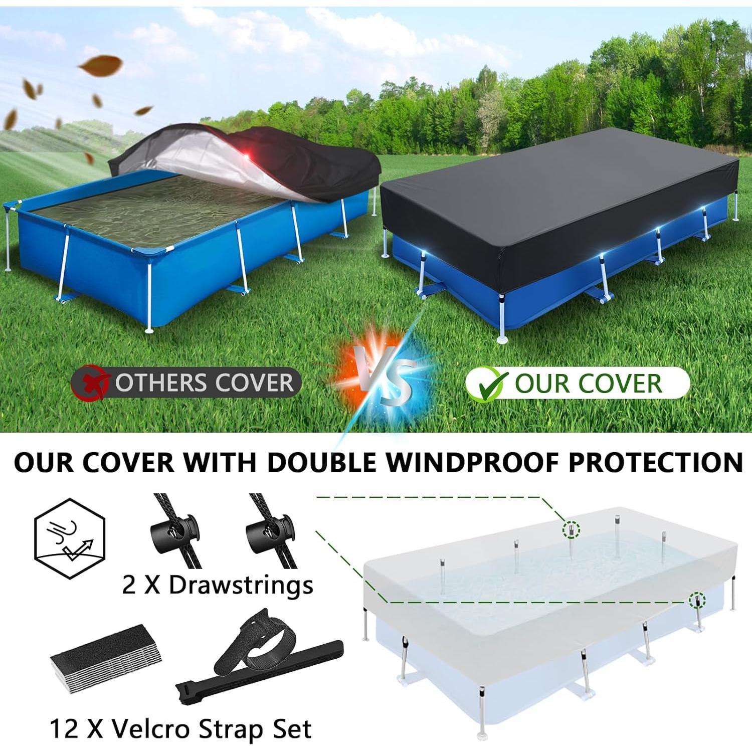 157x83 in Rectangular Pool Cover for Above Ground Pool 13x7 Rectangle Pool Cover Protector Drawstring Design 13ft Winter Pool Cover for Cold and UV Resistant,  Winter