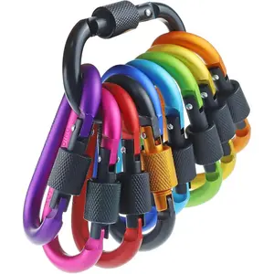 10 Pack Aluminum D Ring Key Rings Hiking Clips Locking Carabiner for Hiking Camping Fishing and Outdoor Use，Clips with Screw Gate Multicolored