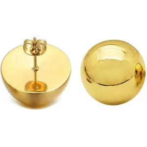 Stainless Steel Gold Button Earrings for Women – Half Ball Round Dome Studs – High Polished 10mm-24mm – Ideal Gift for Women