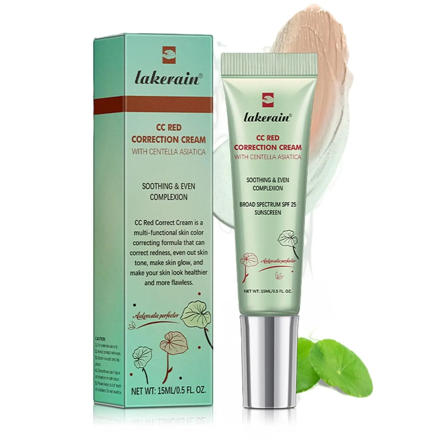 Red Corrector CC Cream with Centella, Redness Corrector for Face Blemishes Red Skin Acne Marks, Medium Coverage Color Correcting, Lightweight with SPF Protection (1pack)